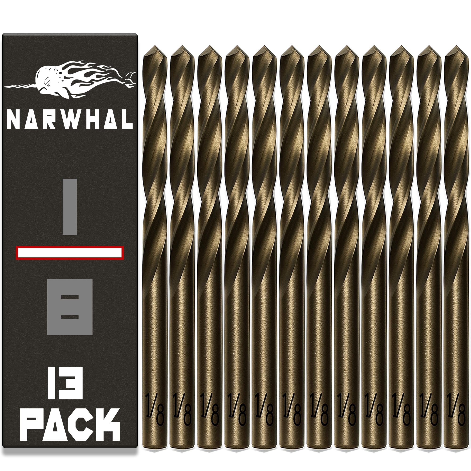 Narwhal 1/8 Inch Cobalt Drill Bits (13 Pack - Industrial Grade M35 Cobalt) 2.55"