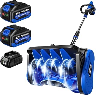 POXURIO 40V Electric Cordless Snow Shovel, 13 Inch Brushless Snow Blower with 2×4.0Ah Batteries & Fast Charger, 25FT Throw Distance Snow Shovel for Driveway, Patio, Deck, Walkway
