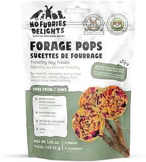 No Furries Delights Forage Pops: 5-Pack of 100% Natural, High Fiber Enrichment Treats for Rabbits, Hamsters, Guinea Pigs, Chinchillas, Rats, and Mice - Perfect for Dental Health, Bonding, and Training