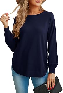 GRECERELLE Womens Long Sleeve Jumpers Lightweight Crew Neck Sweater Tops Casual Soft Knit Pullover for Ladies