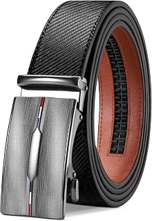 Tangchao Men's Leather Belt with Ratchet, Automatic Buckle, Business Suit Belt, 35 mm Wide, Black, Improved Material