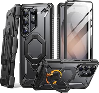 TONGATE for Samsung Galaxy S26 Ultra Case with 360° Magnetic Stand, Black | Compatible with MagSafe, Built-in Screen Protector & Belt Clip, Non-Slip Military Grade Protection Phone Case for S26 Ultra
