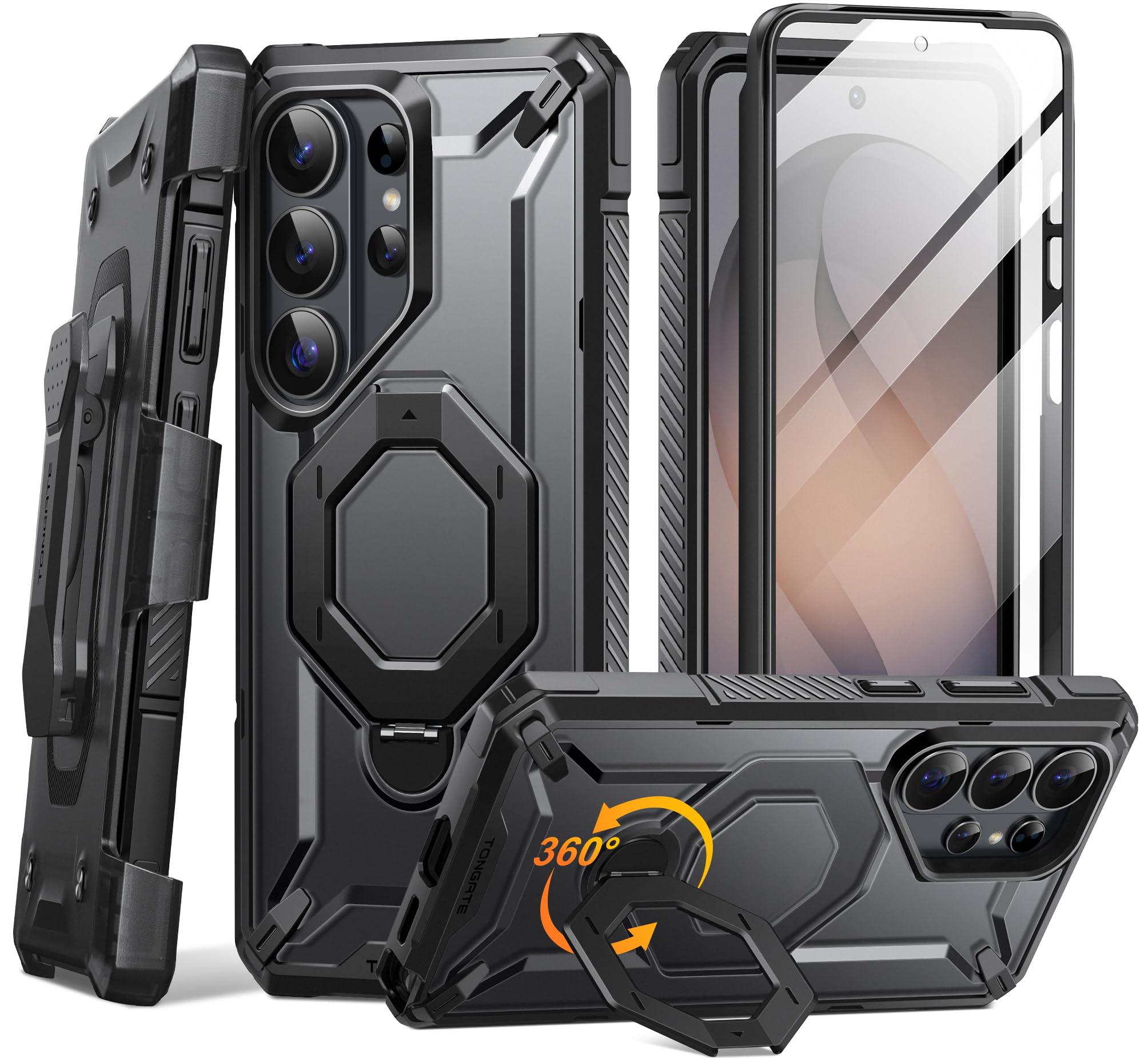 TONGATE for Samsung Galaxy S26 Ultra Case with 360° Magnetic Stand, Black | Comp