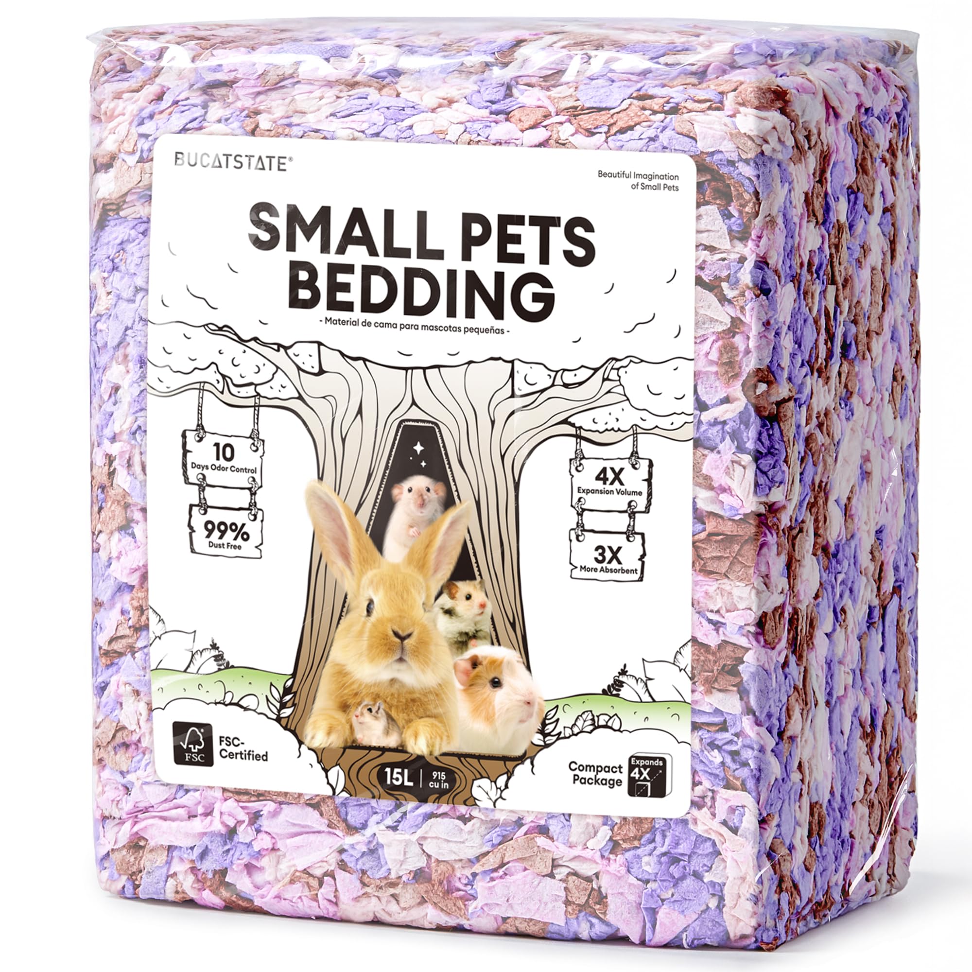 BUCATSTATE Hamster Bedding 15L, Truly 99% Dust-Free Small Animal Paper Bedding O
