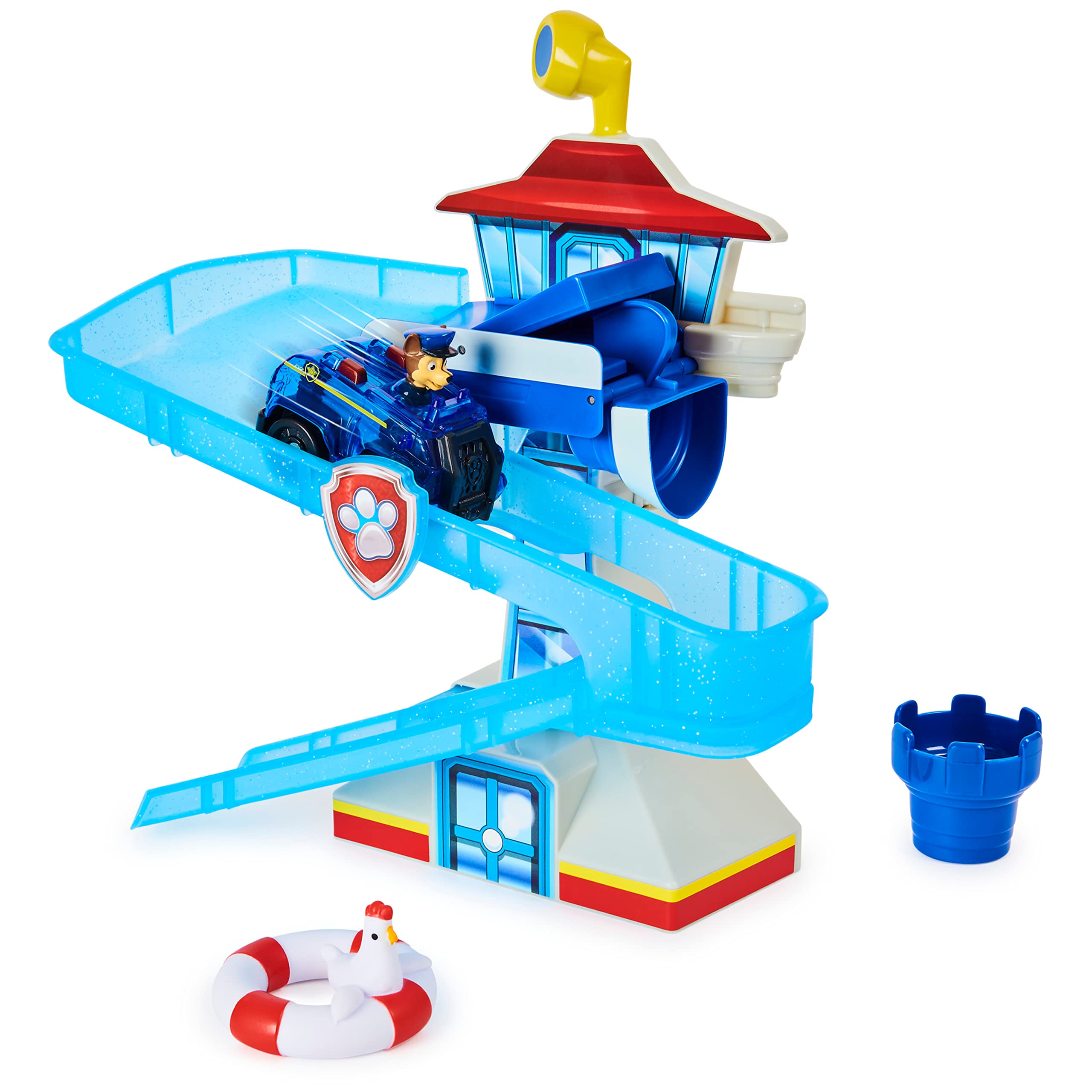 PAW PATROL Adventure Bay Bath Playset with Light-up Chase Vehicle, Bath Toy for 