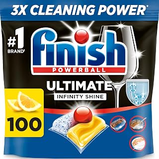 Finish Ultimate Infinity Shine, Dishwasher Tablets, Lemon, 100 | 3X cleaning power vs Finish Power, No pre-rinse, Tough on grease and dried on stains, Short eco cycle compatible