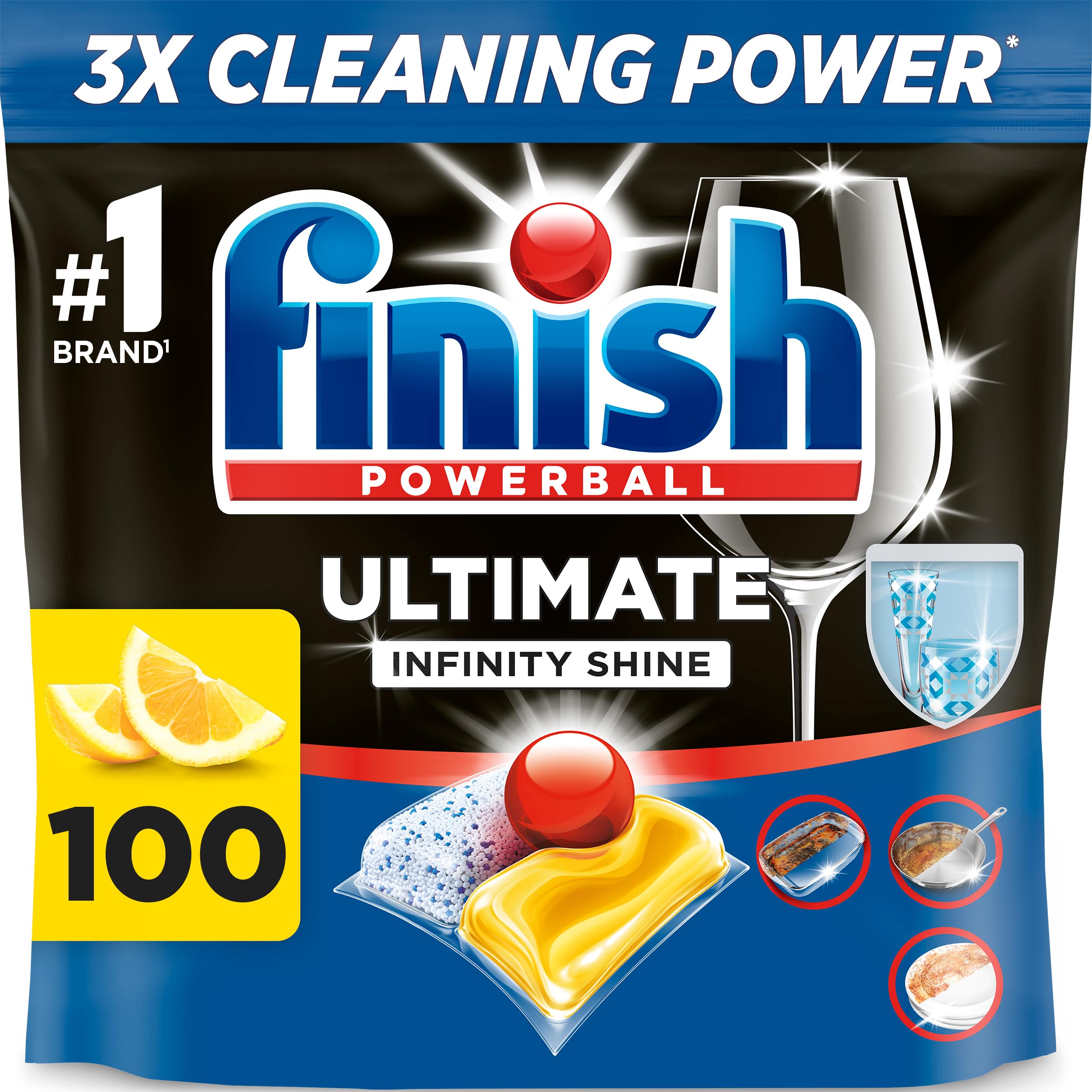 Finish Ultimate Infinity Shine, Dishwasher Tablets, Lemon, 100 | 3X cleaning pow