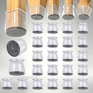 24 Pcs Chair Leg Floor Protectors,Chair Leg Protectors for Hardwood Floors,Silicone Pads to Protect Floors Universal Fit L, Transparent Grey (1-5/16