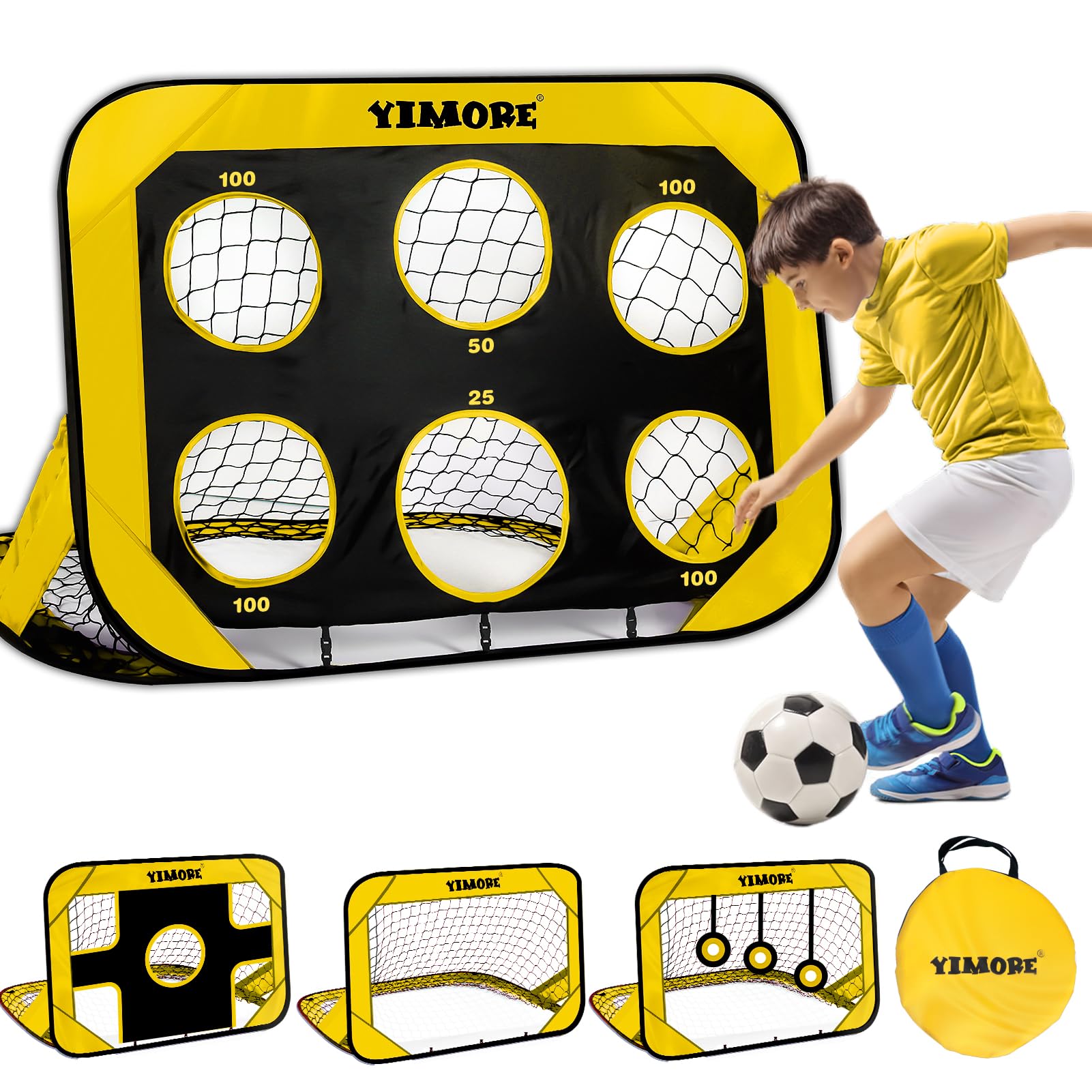 YIMORE Football Goal, Pop Up Football Goal for Kids, 4 Modes Football Garden Tra