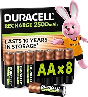 DURACELL AA Rechargeable Batteries (8 Pack) 1.2V, 2500 mAh NiMH
