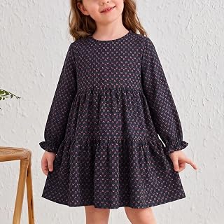 Long Sleeve Tiered Pullover Dress Layered Ruffle Hem Casual Seasonal Outfit School Outdoor Party Dress for Girls