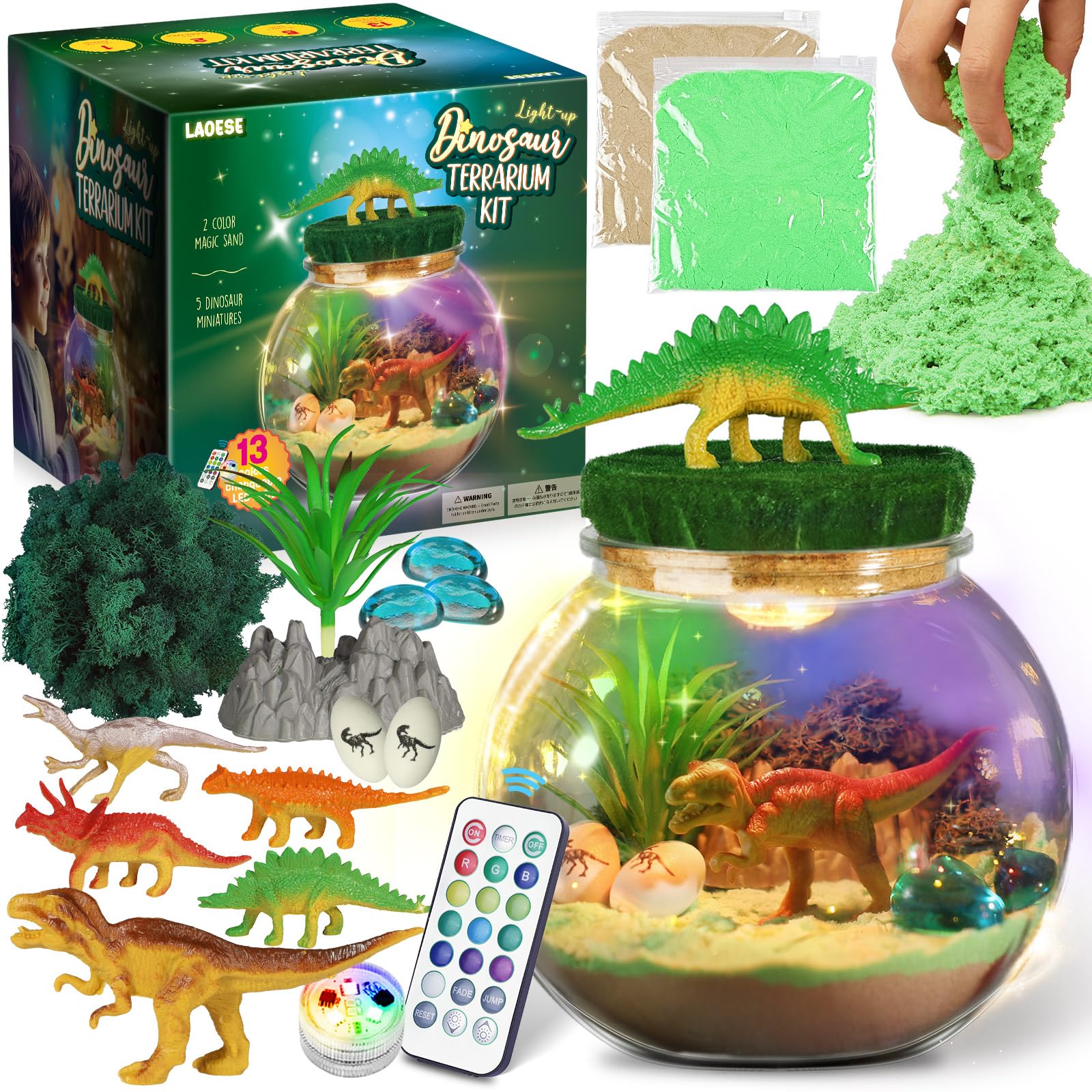 Dinosaur Terrarium Kit for Kids, Light Up Dinosaur Toys for Boys Ages 4-8