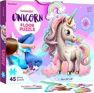 Jumbo Shimmery 45-Piece Unicorn Floor Puzzle for Kids Ages 3-6 Years Old- Large Toddler Puzzles Age 3, 4, 5, 6 Year Olds - Unicorn Toys for Girls - Little Girl Birthday Easter Gift