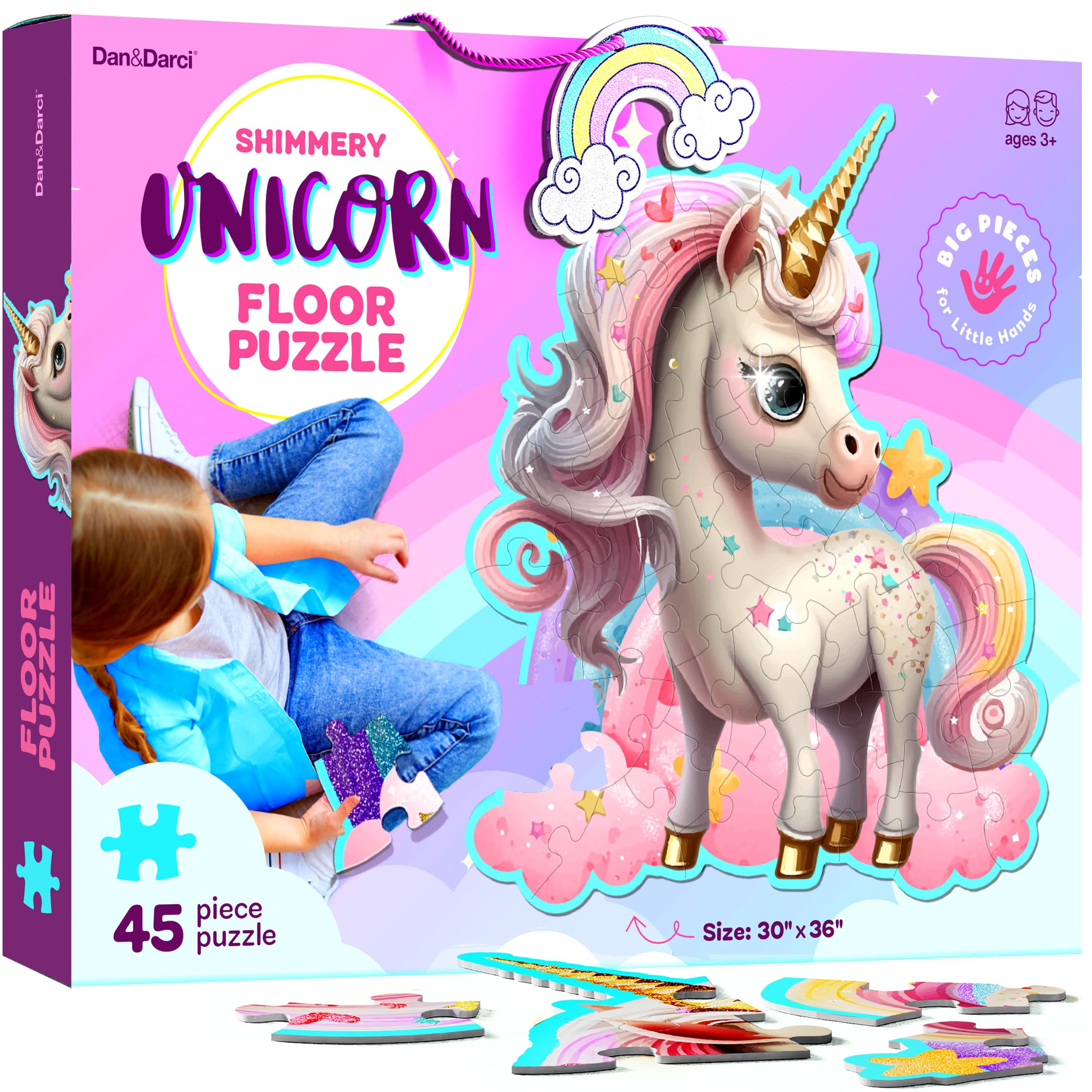 Jumbo Shimmery 45-Piece Unicorn Floor Puzzle for Kids Ages 3-6 Years Old- Large 