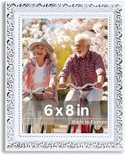 VictoR 6 x 8 Inch Rubens White Silver Picture Photo Frame 6x8 Picture Frames with Anti-Glare Acrylic Glass Antique White 6x8