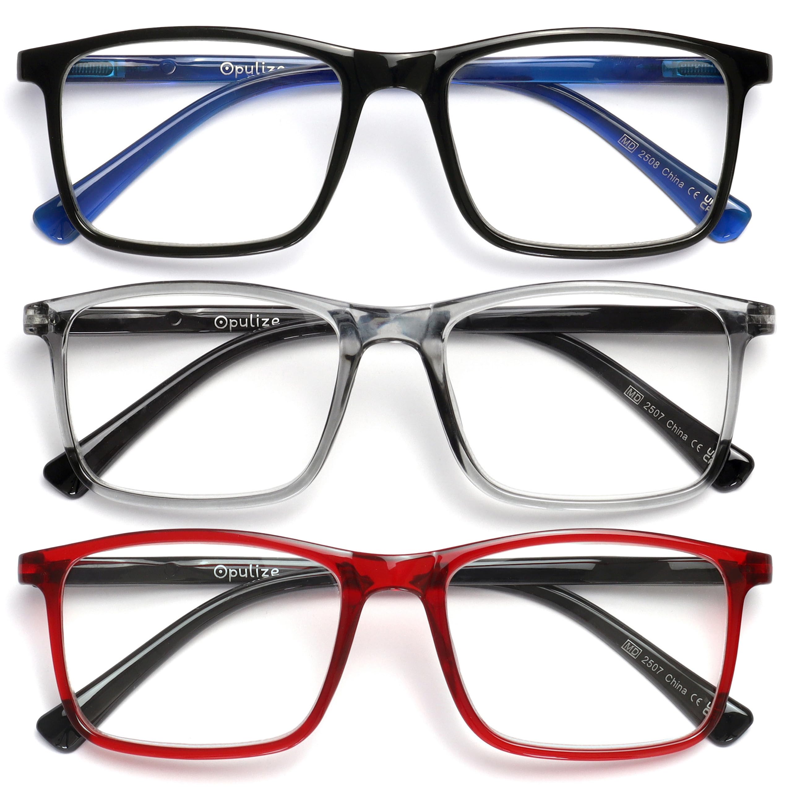 OPULIZE INK Reading Glasses - Value 2 Pack - Large Rectangular Frame - Spring Hi