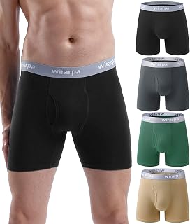wirarpa Men's Cotton Boxer Shorts Elastic Comfortable Open Fly without Tag, Pack of 4