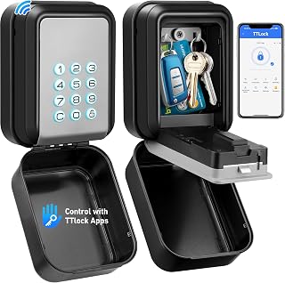 HUANLANG Smart Key Lock Box - Bluetooth Electronic Lock Box for Keys, Wall Mount Digital Key Storage with App Control & PIN Code Types, IP65 Waterproof lockbox for Home, Rentals, Realtor and Office