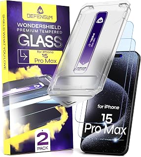 Defenslim for iPhone 15 PRO MAX Screen Protector (2Pack), Easy Auto-Dust & Align Install Kit, 6.7" Tempered Glass, 9H Hardness, Ultra HD Clear, Case Friendly, WonderShield