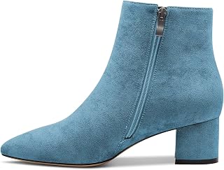 Castamere Women's Chunky Wide Low Kitten Heel Closed Toe Pointed Toe Booties Slip-on Zipper Office Classic Dress Boots