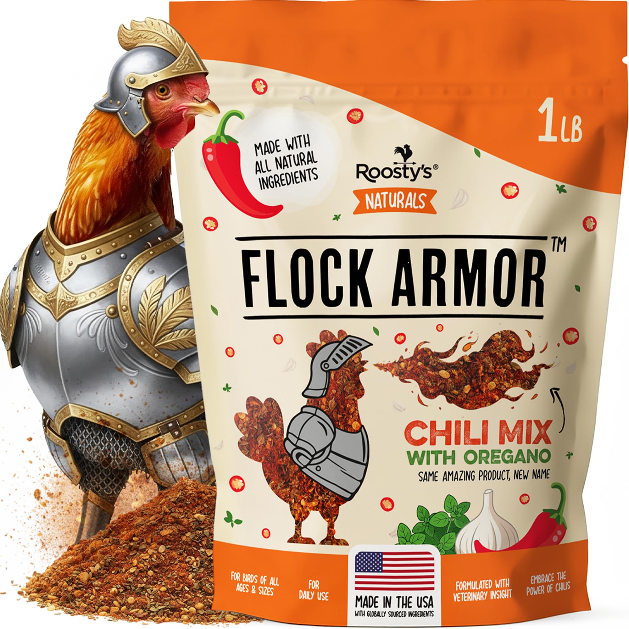 Roosty's Naturals Flock Armor Chicken De-wormer Chili Mix, 16oz | Daily Worm Def
