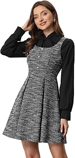 Allegra K Tweed Dress for Women's Pinafore Overall A-Line Plaid Tank Dress