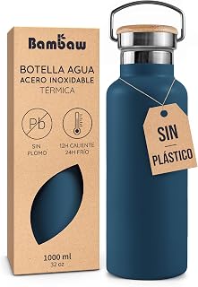 Bambaw Stainless Steel Water Bottle 1 Litre, Thermal Bottle 1 Litre for Cold and Hot Drinks, Elegant Stainless Steel Canteen, 1L Thermal Wide Mouth Water Bottle (Indigo Blue)