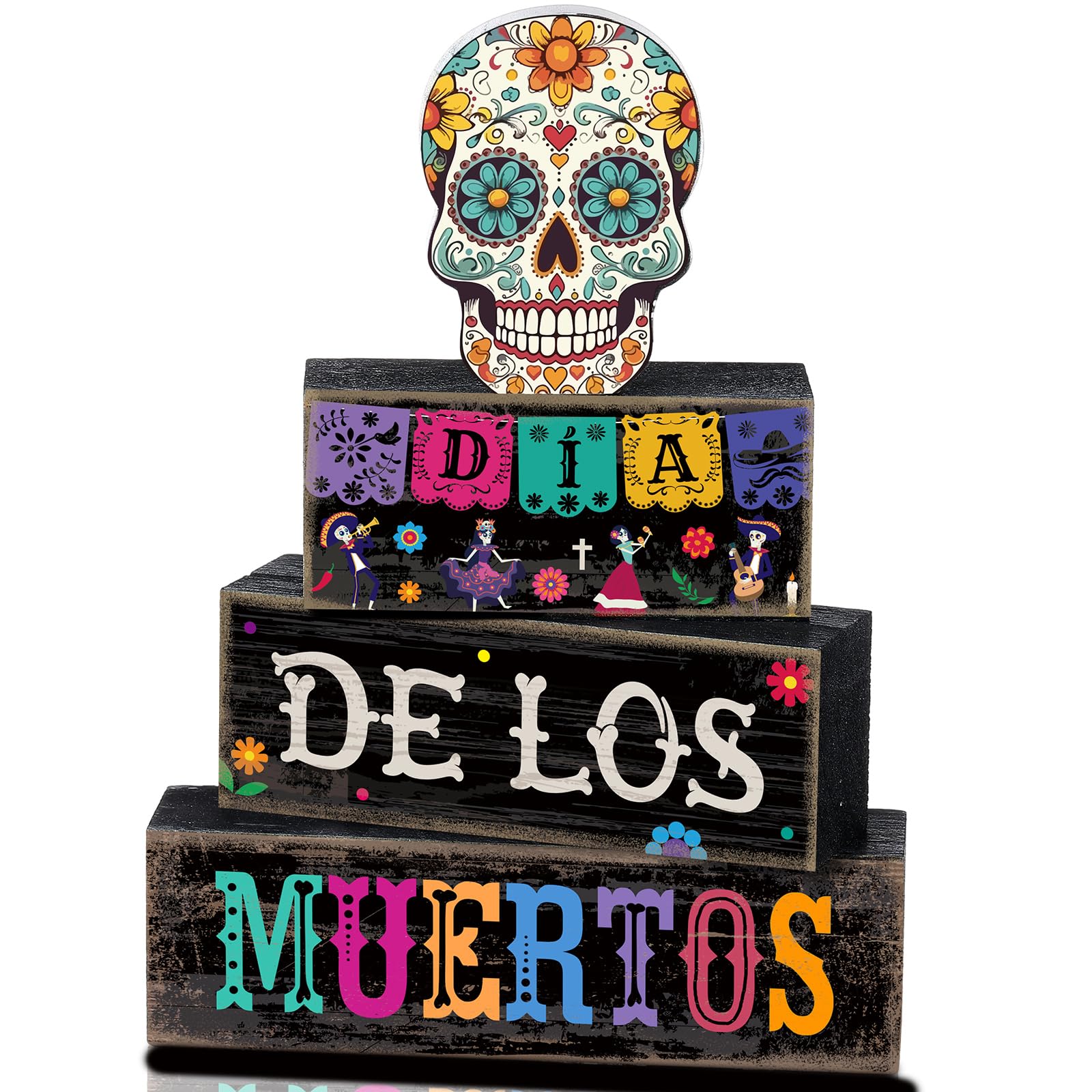 Lineshading 4 Pcs Day Of The Dead Table Decorations Sugar Skull Decor | Rustic D