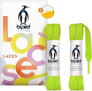 biped LACES 2 Pairs Flat Polyester Shoelaces 10mm Wide - Laces for Trainers and Sports Shoes - Tear Resistant and Washable z2913