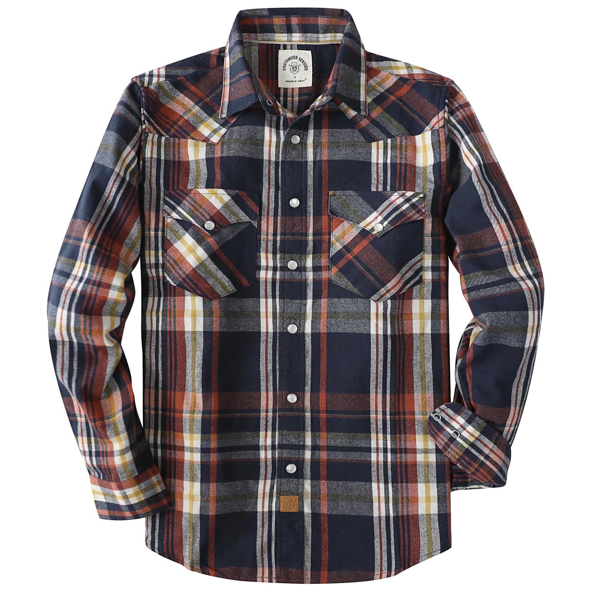 Dubinik® 6 oz Flannel Shirt for Men Pearl Snap Western Cowboy Long Sleeve