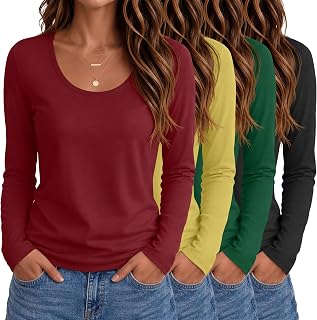 Oakgarden 4 Pack Women Long Sleeve Shirts Scoop Neck Casual Tops