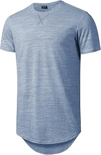 LETAOTAO Mens Longline Gym Muscle Bodybuilding Tshirts Hipster Reflective Line Scallop Crewneck Tees Shirts Tops