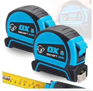 OX Pro Dual Auto Lock Tape Measure Twinpack - 5m, Magnetic End Hook | Double Sided Nylon-Coated Blade, Metric & Imperial Markings, Shock-Resistant Rubber Housing
