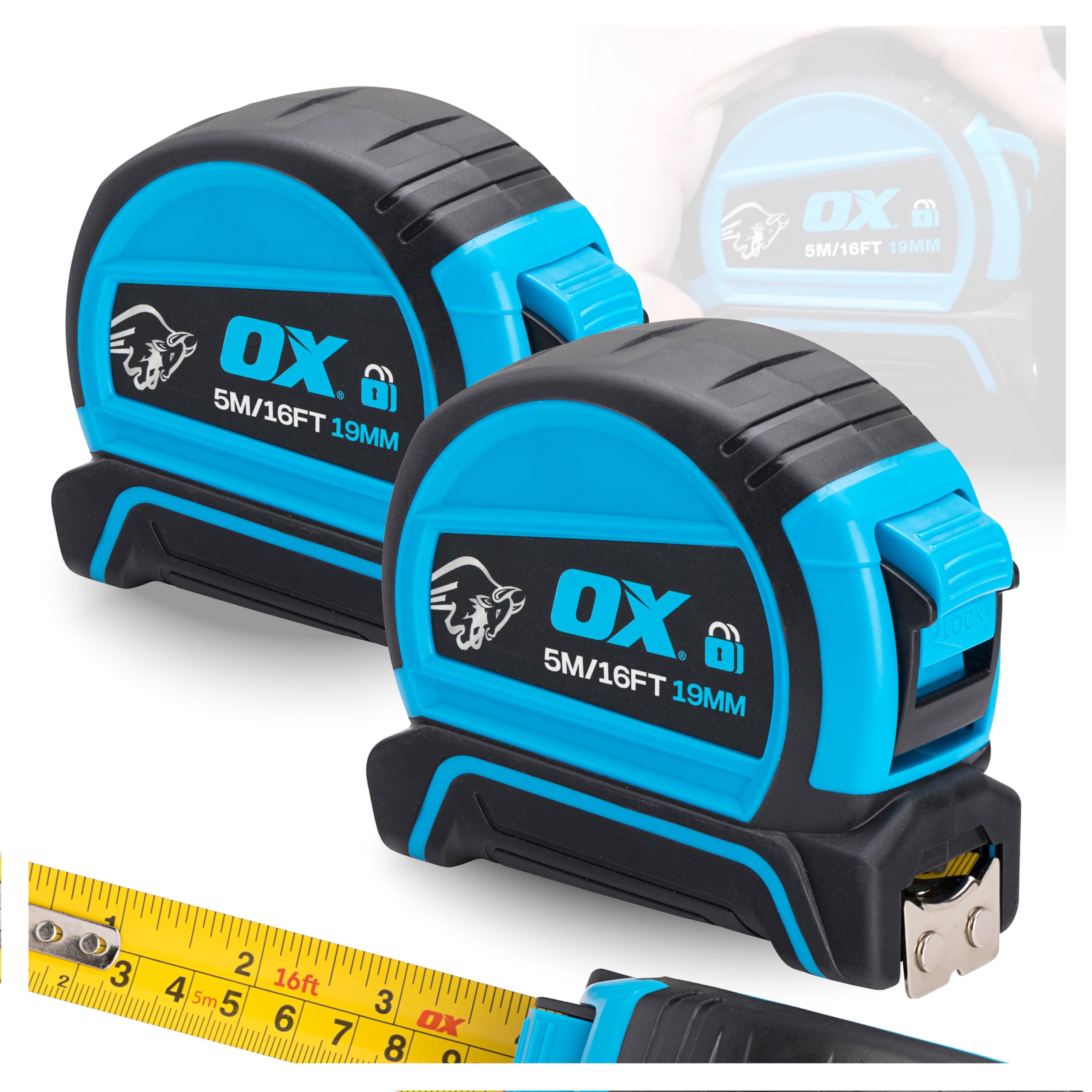 OX Pro Dual Auto Lock Tape Measure Twinpack - 5m, Magnetic End Hook | Double Sid
