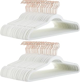 Amazon Basics Matching Hangers to Hold and Organize Suits, Trousers, Blazers and Pleated Pants - Ivory White/Gold - Pack of 100