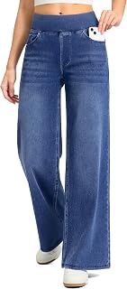 Rammus Wide Leg Jeans Woman High Waisted Pull On Stretchy Denim Pants