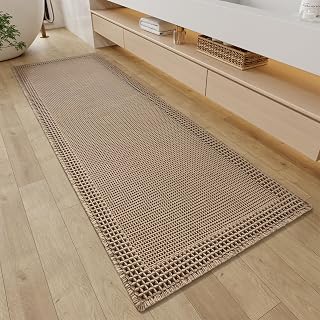 RESARE Waffle Bathroom Runner Rugs, Non Slip Boho Bath Mat 24"x72" Brown | Long Absorbent Bathroom Floor Mats Machine Washable Quick Dry, Soft Solid 2'x6' Bath Rugs with Tassels, Ideal Farmhouse Decor