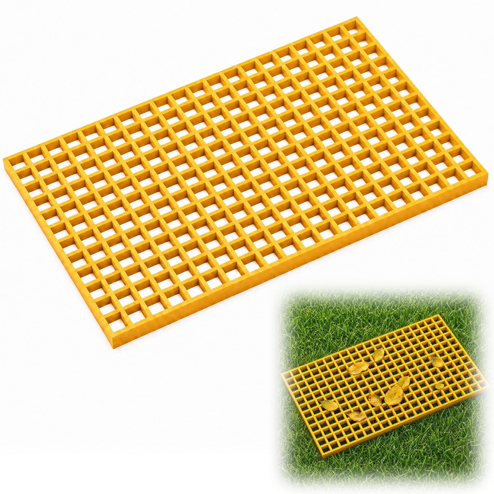 Cinnvoice 1 Pcs Fiberglass Molded Grating Panel, 3ft X 2ft X 1.5in, Yellow | Frp