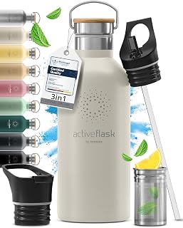 Active Flash Insulated Stainless Steel Water Bottle 1l/500 ml BPA Free + Straw (3 Caps) | Insulated Stainless Steel Water Bottle, Reusable Thermos | Camping Bike Sport Running Hiking Children Coffee