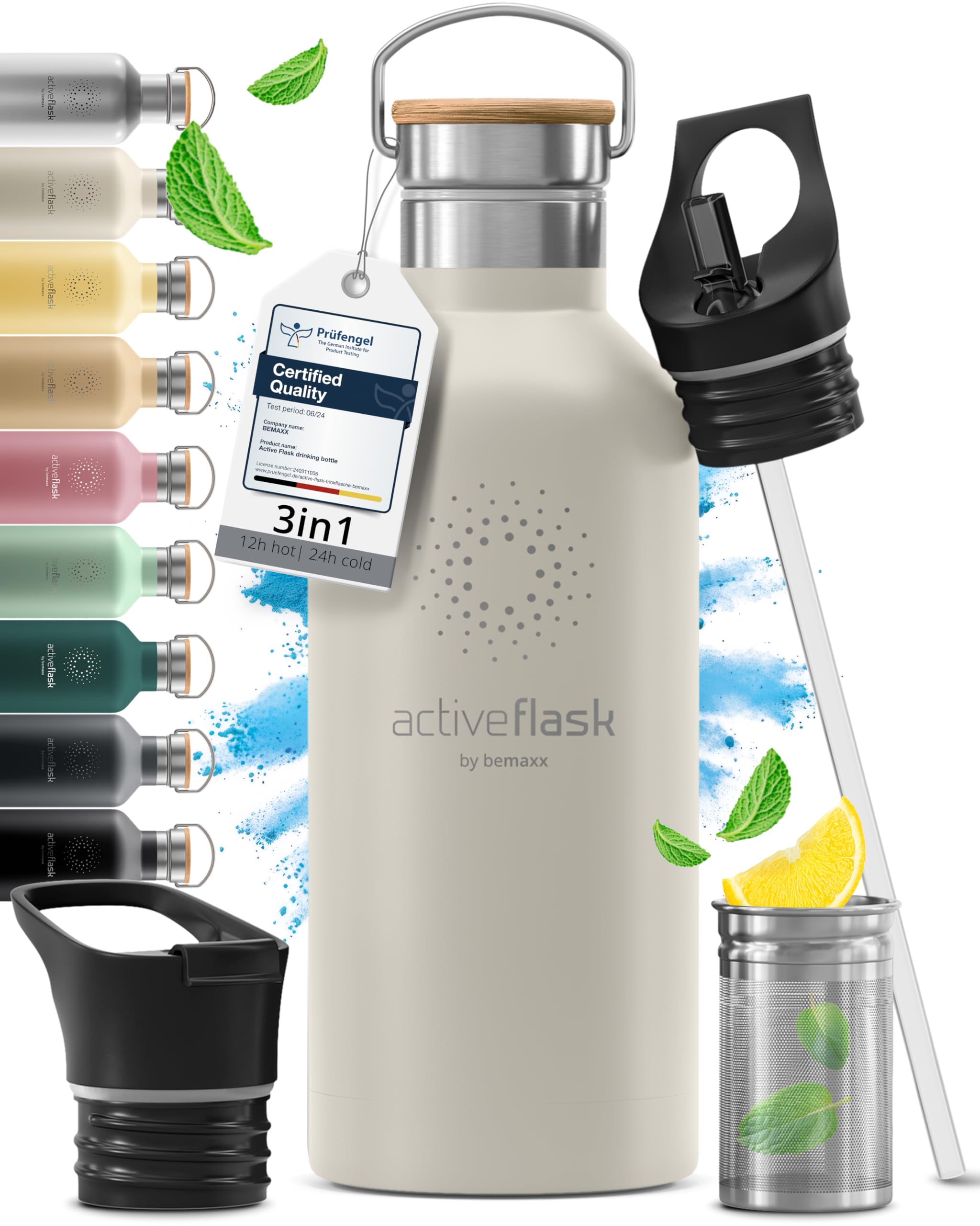 Active Flash Insulated Stainless Steel Water Bottle 1l/500 ml BPA Free + Straw (