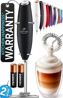 Zulay Kitchen Powerful Milk Frother Wand With Duracell Batteries - Ultra Fast Handheld Drink Mixer - Electric Whisk Foam Maker for Coffee, Lattes, Cappuccino & Matcha - Z1 Motor - Black