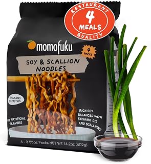 Momofuku Soy & Scallion Ramen Noodles by David Chang, 4 Pack of Restaurant Quality Instant Noodles Now with More Sauce & 10g of Protein