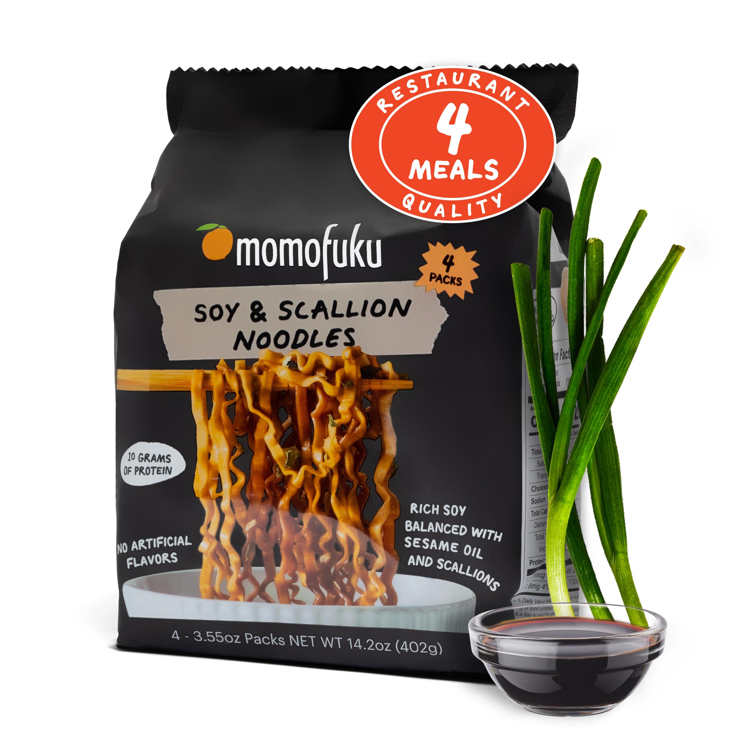 Momofuku Soy & Scallion Ramen Noodles by David Chang, 4 Pack of Restaurant Quali