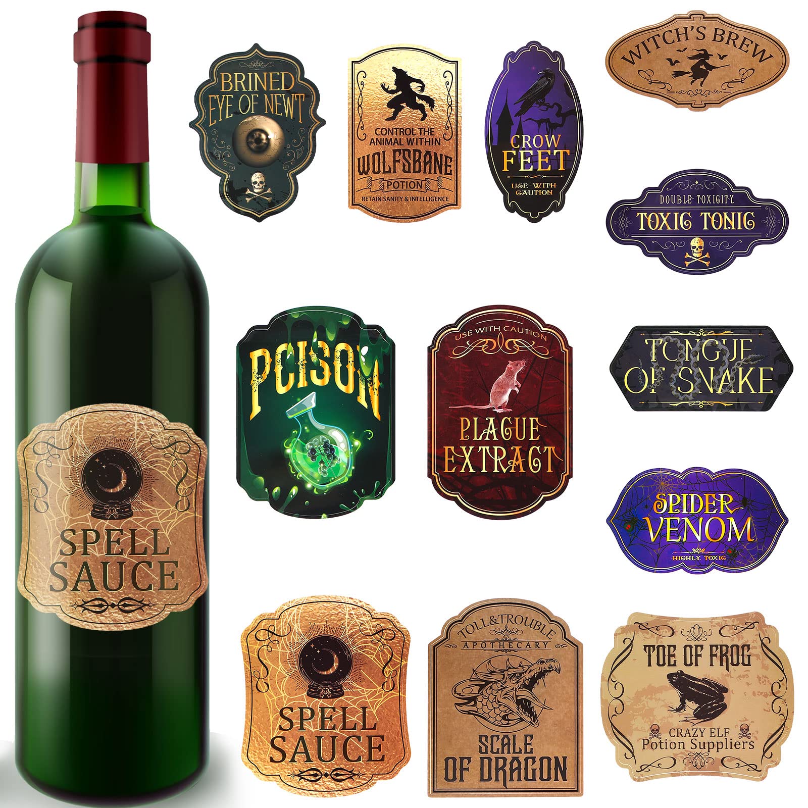 Sabary 48 Pcs Halloween Bottle Labels Apothecary Labels Wine Stickers | Vintage 