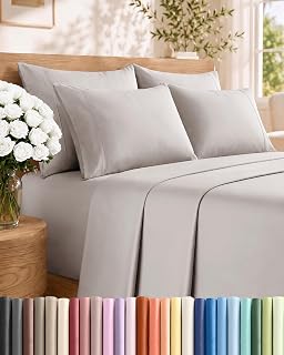 Cal King 6 Piece Bed Sheet Set - Breathable & Cooling Sheets - Light Grey