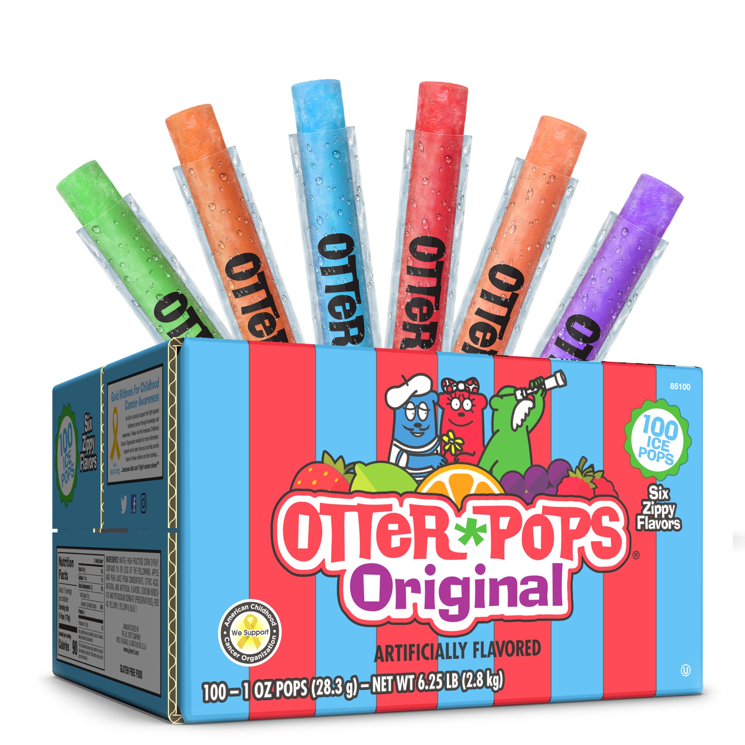 Otter Pops Freezer Pops, Original Variety Pack, 100 Count | 1 oz Freeze Pops, Si