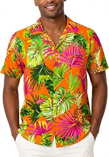 King Kameha Men’s Hawaiian Shirt Short Sleeve – Aloha Summer Shirt with Pineapple Leaves Print, Lightweight and Easy Care