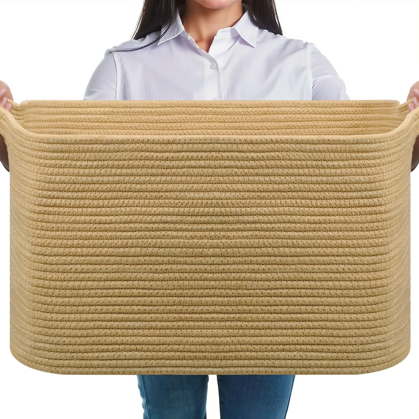 JOJOSEE Large Woven Laundry Storage Basket 55x38x30cm (Brown)
