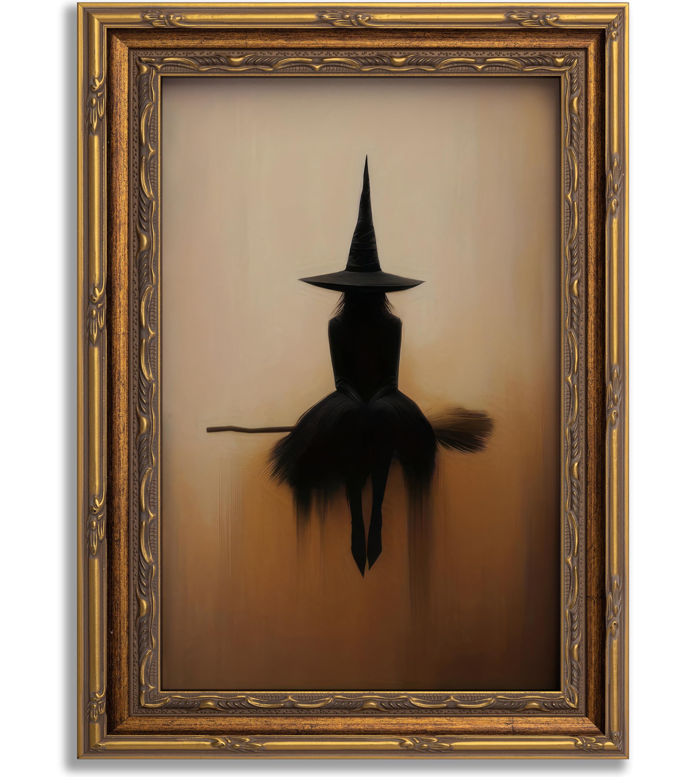 Cgglye Vintage Halloween Canvas Wall Art Witch on A Broom Wall Decor Gothic | Da