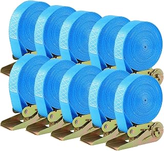 TLGREEN 10 Pack Ratchet Strap, 6 m x 25 mm Heavy Duty Tie Down Straps | Tensioning Belts with Adjustable Lashing Straps Tensile Strength 800 kg, for Trucks, Motorbikes, Securing Cargo, Blue
